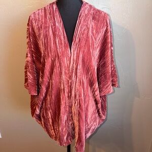 Velvet Kimono Cardigan in Rose Pink